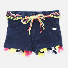 Load image into Gallery viewer, Blue Tassel Hem Shorts With Beaded Belt

