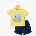 Mustard Applique Half Sleeves T-Shirt With Denim Short