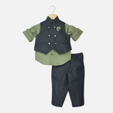 Load image into Gallery viewer, Grey Double Breasted Waistcoat Set With Green Shirt &amp; Pant
