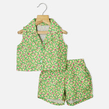 Load image into Gallery viewer, Pink &amp; Green Lapel Collar Top With Shorts Co-Ord Set

