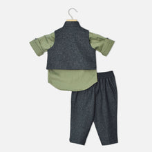 Load image into Gallery viewer, Grey Double Breasted Waistcoat Set With Green Shirt &amp; Pant
