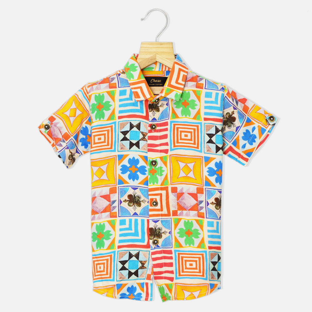 Colorful Aztec Printed Half Sleeves Shirt
