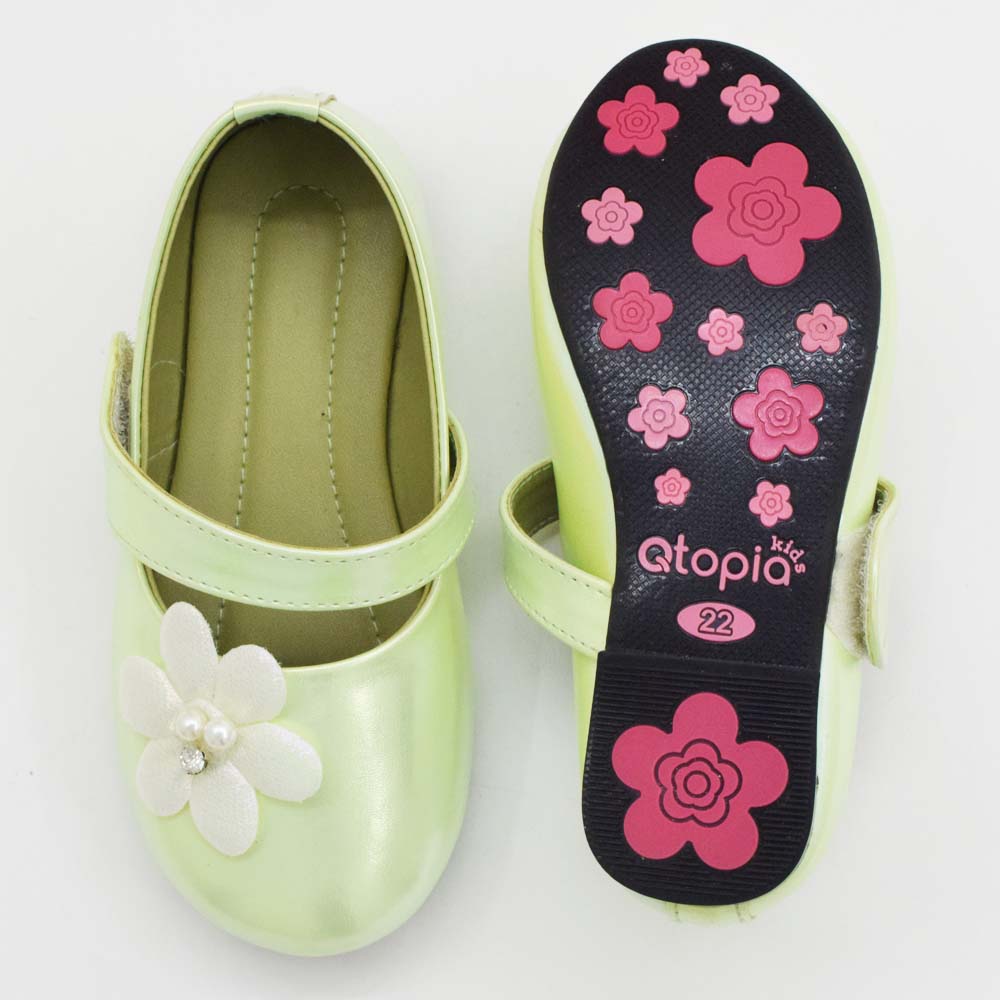 Holographic Velcro Closure Ballerina With Flower Embellished- Green & Purple