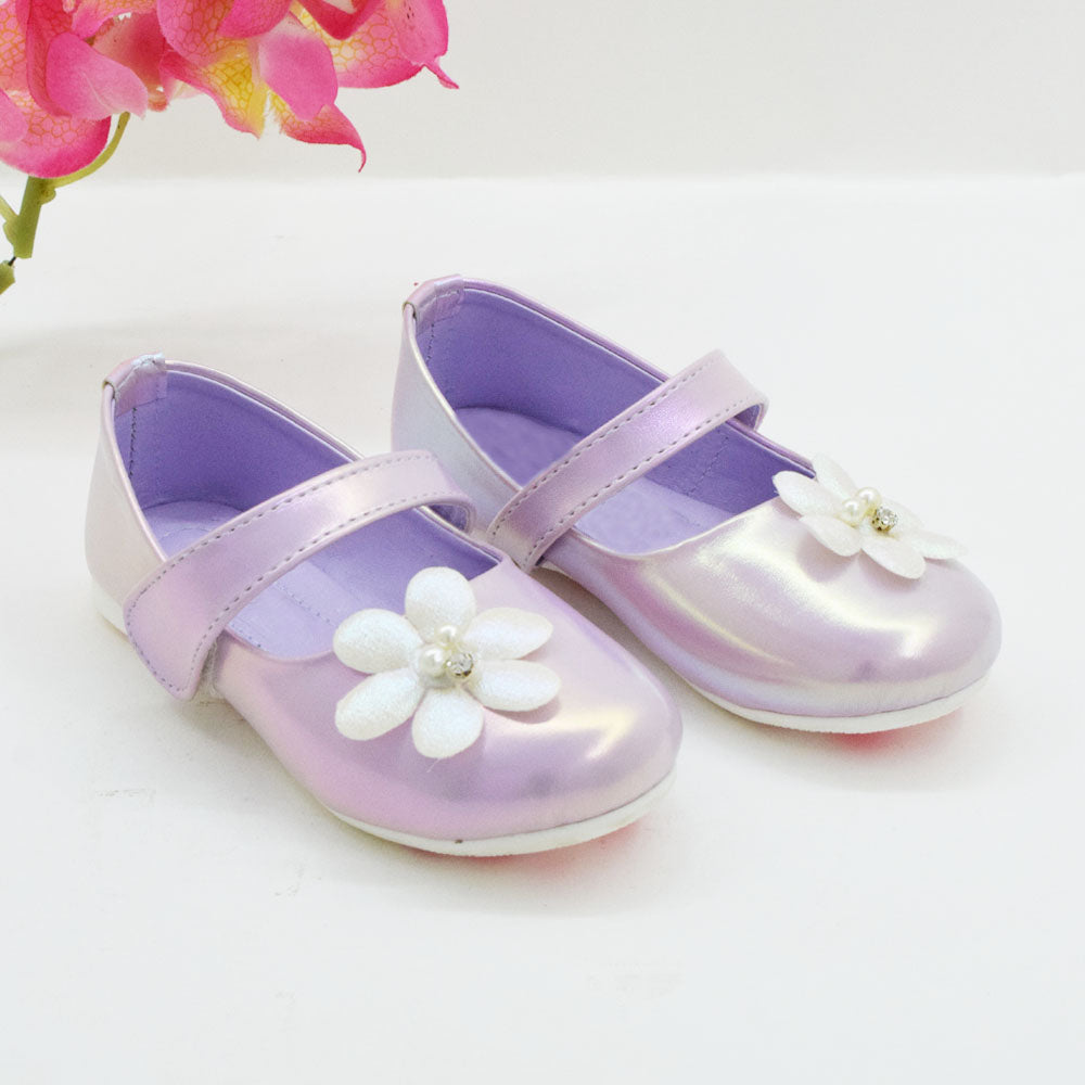 Holographic Velcro Closure Ballerina With Flower Embellished- Green & Purple
