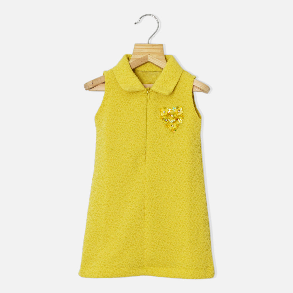 Mustard Heart Embellished Collar Dress
