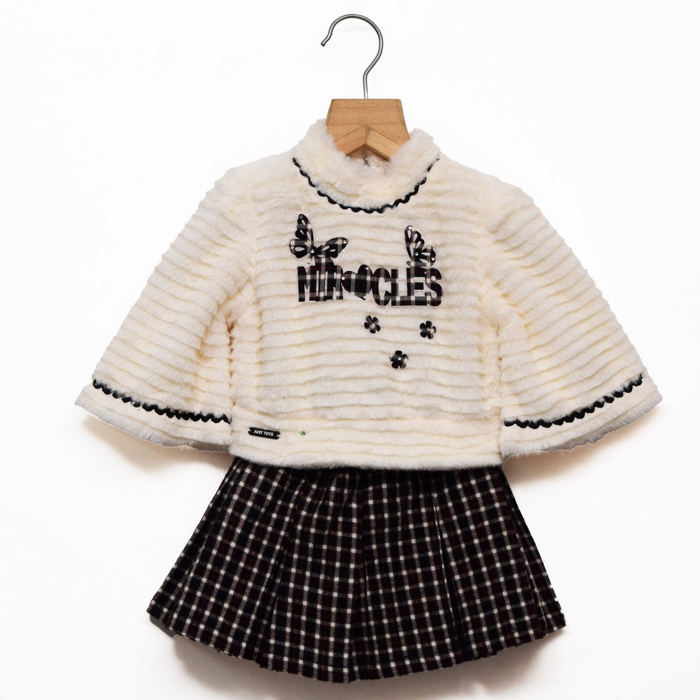 Miracles Fleece Top With Checked Skirt Set