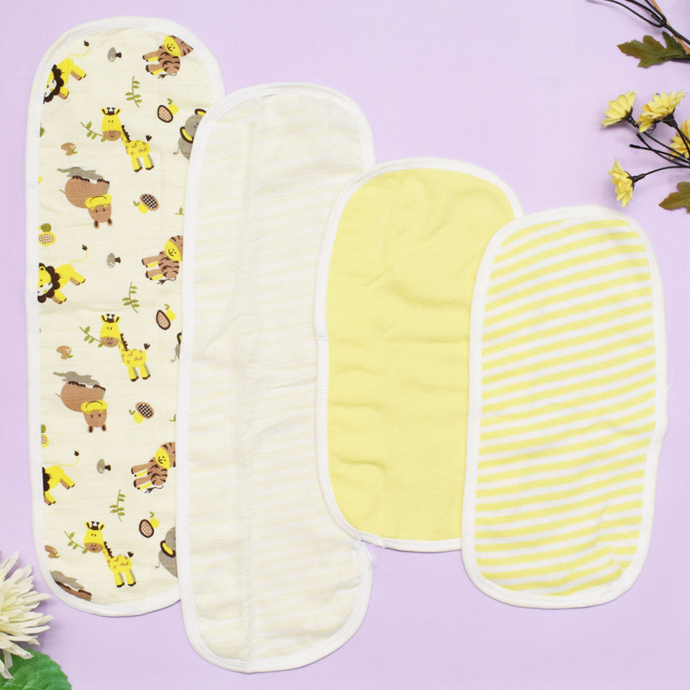 Yellow Animal Printed Burp Cloths & Drool Wipes - Set Of 4
