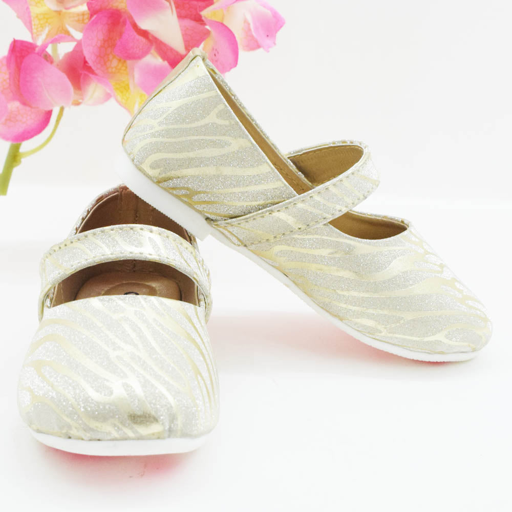 Glitter Velcro Closure Ballerina Flats- Silver & Gold