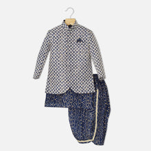 Load image into Gallery viewer, Blue Bandhani Kurta &amp; Dhoti With Thread Sequins Embroidered Sherwani Jacket
