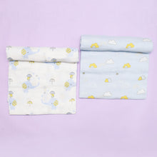 Load image into Gallery viewer, White &amp; Blue Animal Printed Muslin Swaddles- Pack Of 2
