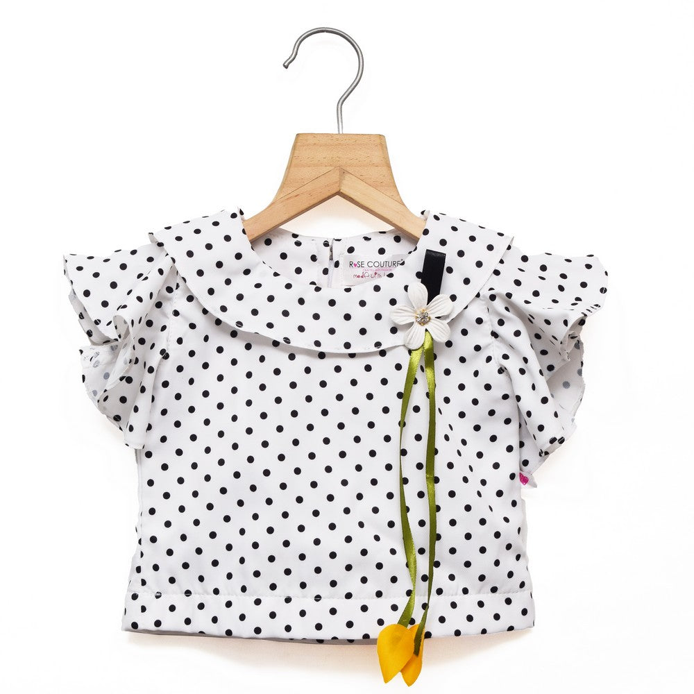Polka Dots White Top With Yellow Shorts And Mask
