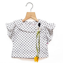 Load image into Gallery viewer, Polka Dots White Top With Yellow Shorts And Mask
