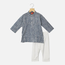 Load image into Gallery viewer, Grey &amp; Red Cotton Striped Kurta With White Pajama
