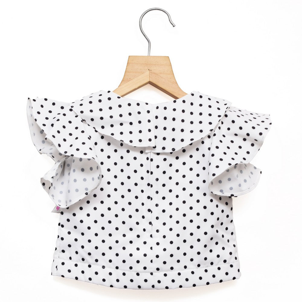 Polka Dots White Top With Yellow Shorts And Mask
