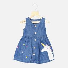 Load image into Gallery viewer, Light Denim Unicorn Applique Sleeveless Dress
