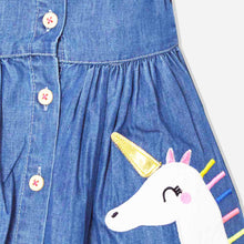 Load image into Gallery viewer, Light Denim Unicorn Applique Sleeveless Dress

