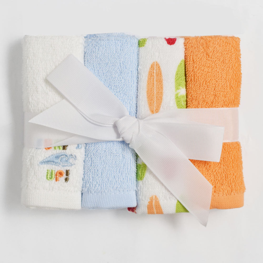 Multi Color Surf's Up Printed Wash Cloth/ Hand Towel - Set Of 4