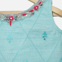 Load image into Gallery viewer, Blue Embroidered Choli With Pink Striped Pleated Layered Lehenga With Dupatta
