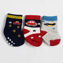 Load image into Gallery viewer, Red And Navy Blue Vehicle Theme Socks - Pack Of 3
