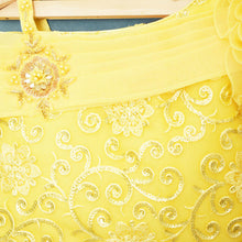 Load image into Gallery viewer, Yellow Embroidered Ruffle Sleeves Choli With Checked Frill Hem Lehenga &amp; Dupatta
