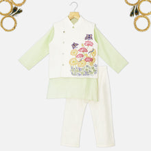 Load image into Gallery viewer, Lotus Pond Embroidered Jacket With Mint Green Kurta &amp; Pyjama
