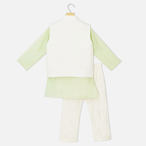 Lotus Pond Embroidered Jacket With Mint Green Kurta & Pyjama