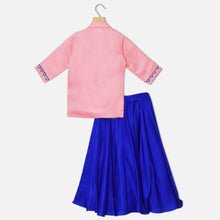 Load image into Gallery viewer, Pink Eye Embroidered Wrapped Blazer With Blue Skirt
