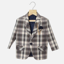Load image into Gallery viewer, Beige &amp; Brown Tartan Checked Suit Set
