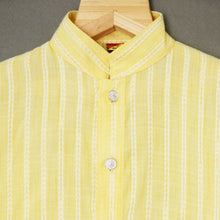 Load image into Gallery viewer, Yellow &amp; Golden Striped Kurta With White Pajama
