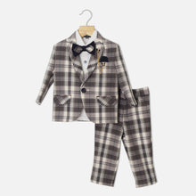 Load image into Gallery viewer, Beige &amp; Brown Tartan Checked Suit Set
