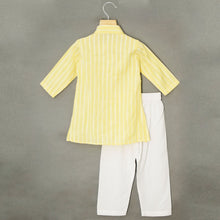 Load image into Gallery viewer, Yellow &amp; Golden Striped Kurta With White Pajama
