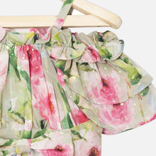 Load image into Gallery viewer, Green &amp; Mustard Floral Cold Shoulder Frill Hem Dress
