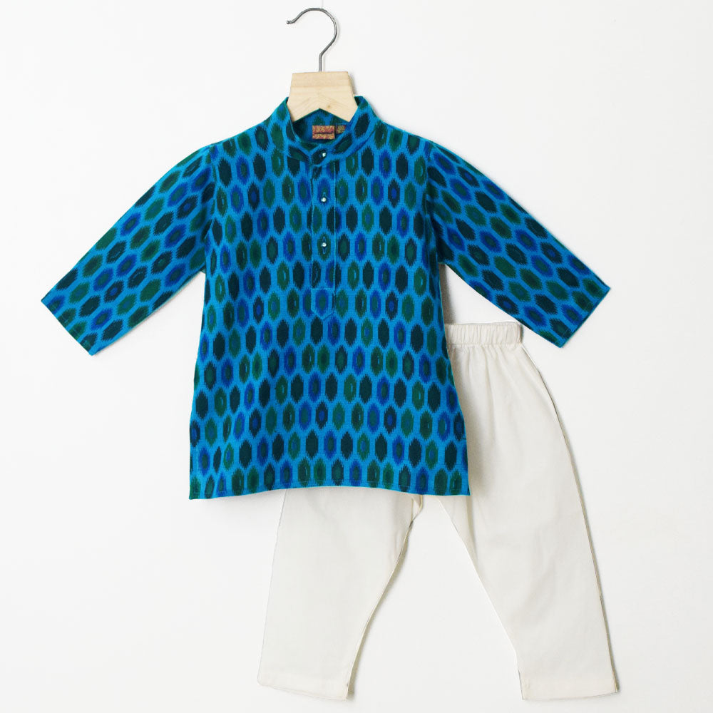 Blue Cotton Full Sleeves Kurta With Pajama