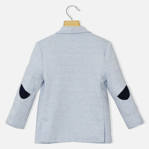 Blue Textured Blazer With White Half Sleeves T-Shirt