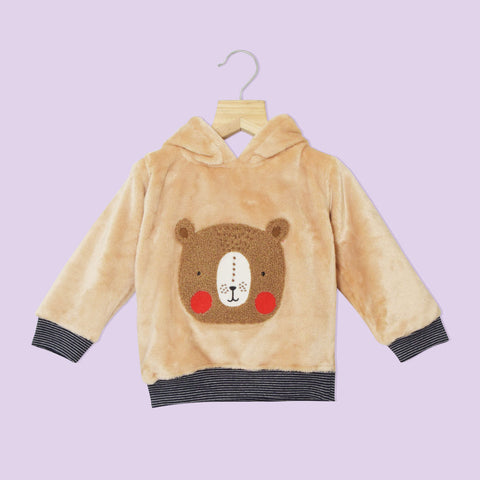 Blue & Beige Fleece Applique Work Hoodie