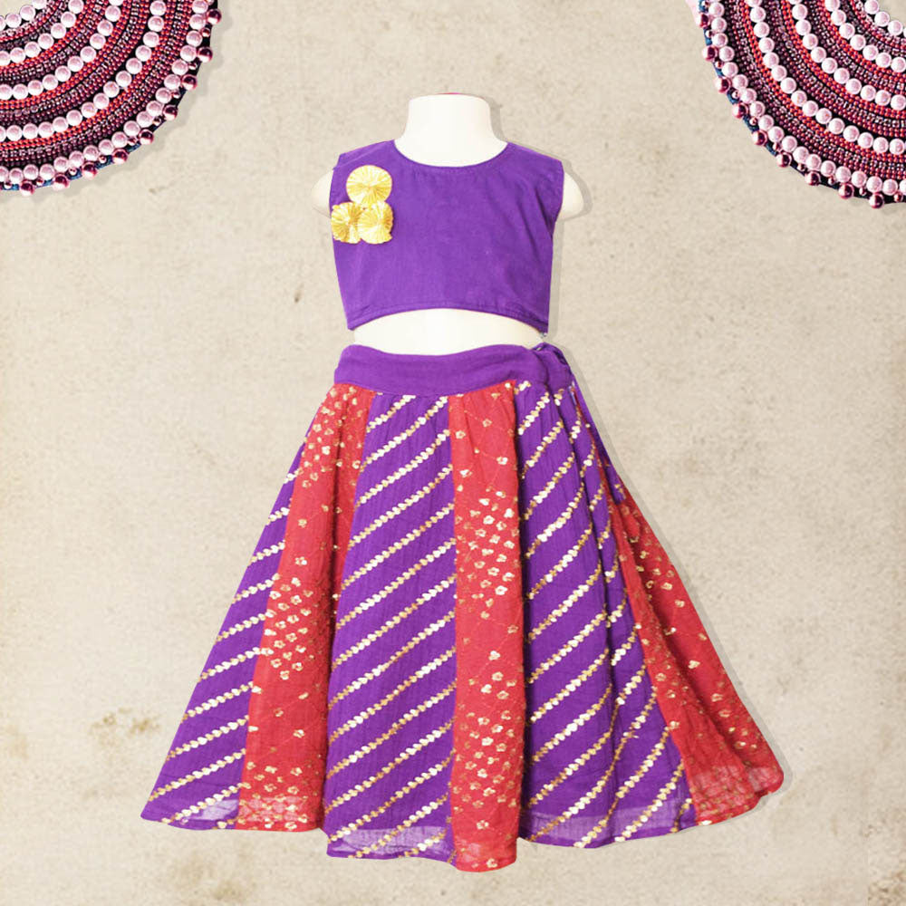 Red And Purple Sequins Kali Ghagra Set