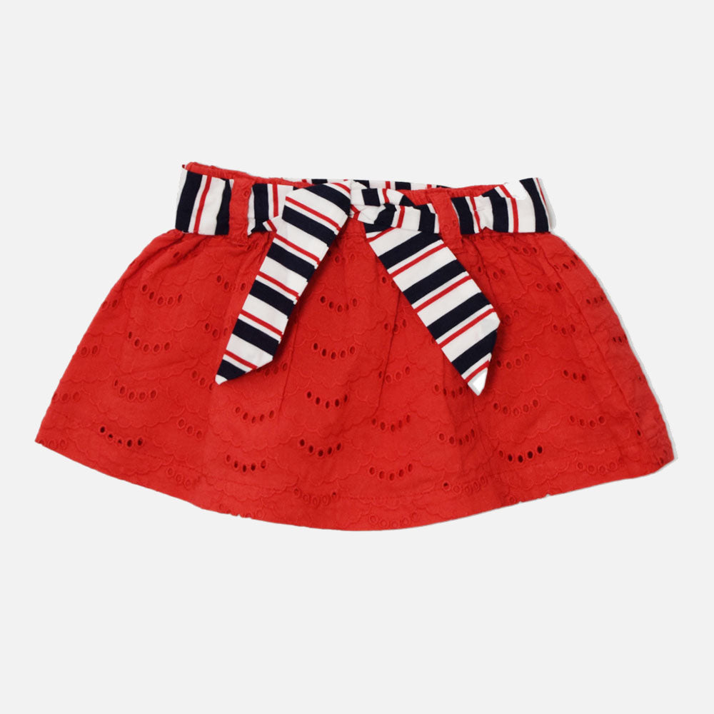 Red Schiffli Cotton A-Line Skirt