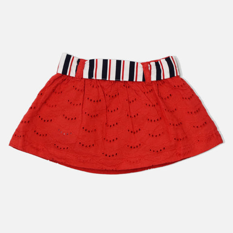 Red Schiffli Cotton A-Line Skirt