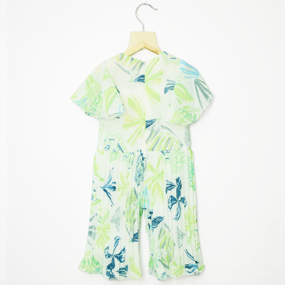 Green & Yellow Pleated Georgette Jumpsuit