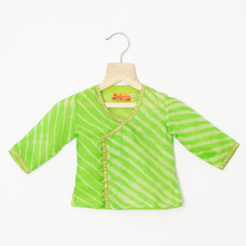 Green Leheriya Angrakha Kurta With Dhoti Jamna Set