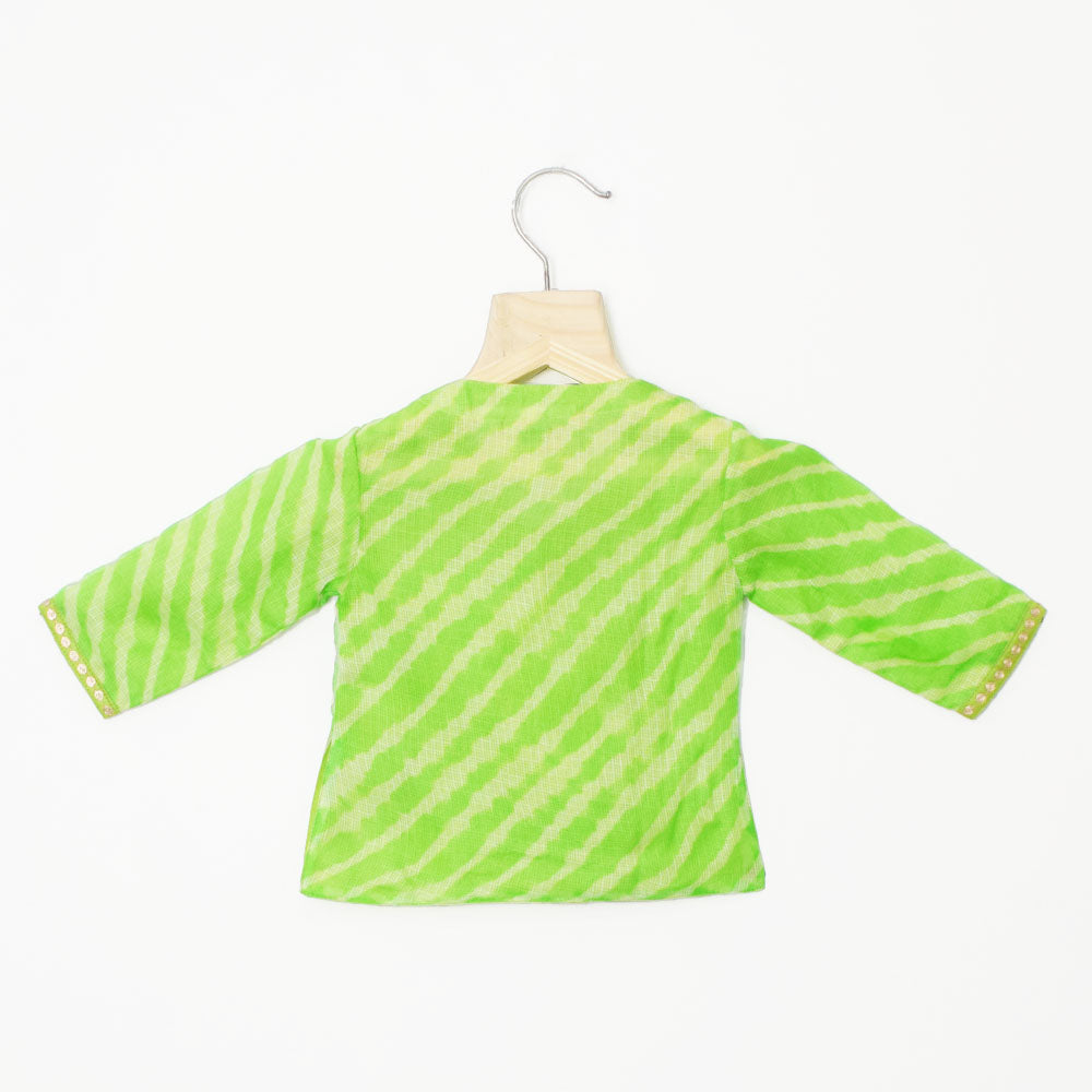 Green Leheriya Angrakha Kurta With Dhoti Jamna Set