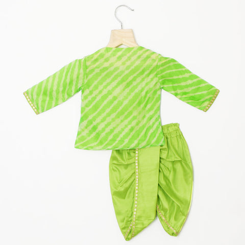 Green Leheriya Angrakha Kurta With Dhoti Jamna Set