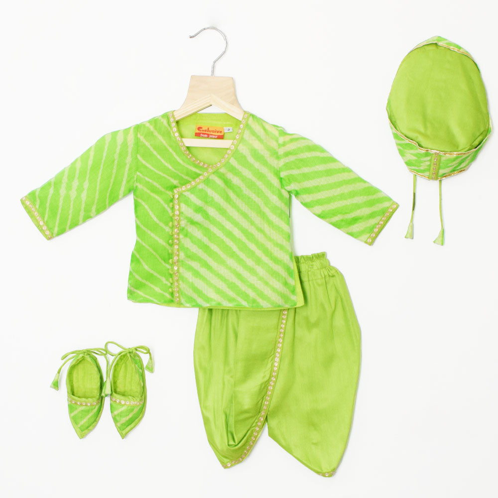 Green Leheriya Angrakha Kurta With Dhoti Jamna Set