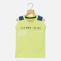 Pastel Green Typographic Printed Sleeveless T-Shirt