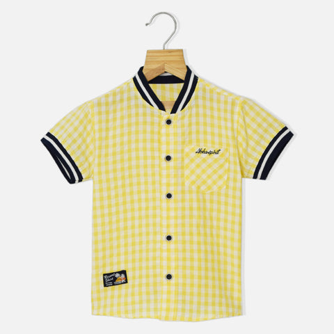 Yellow & Orange Checked Printed Cotton Half Sleeves Shirt