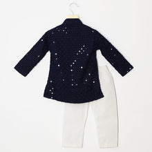 Load image into Gallery viewer, Navy Blue Mirror With Thread Embroidered Kurta With White Pajama
