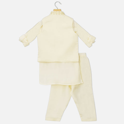 Ivory Sequins Embroidered Nehru Jacket With Kurta & Pajama