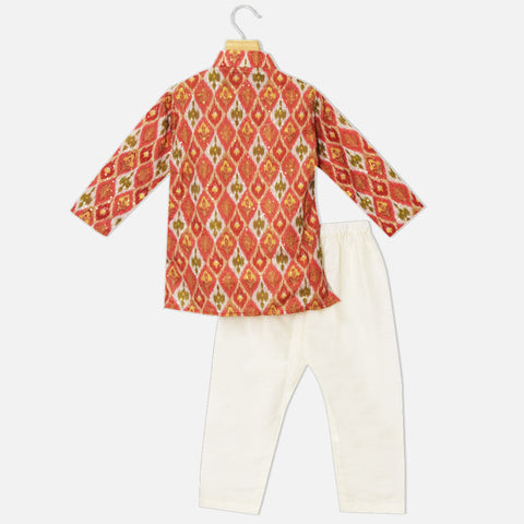 Red Sequins Embroidered Kurta With White Pajama