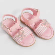 Load image into Gallery viewer, Pink &amp; White Embellished Butterfly With Velcro Closure Flat Sandals
