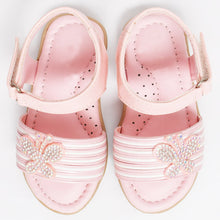 Load image into Gallery viewer, Pink &amp; White Embellished Butterfly With Velcro Closure Flat Sandals
